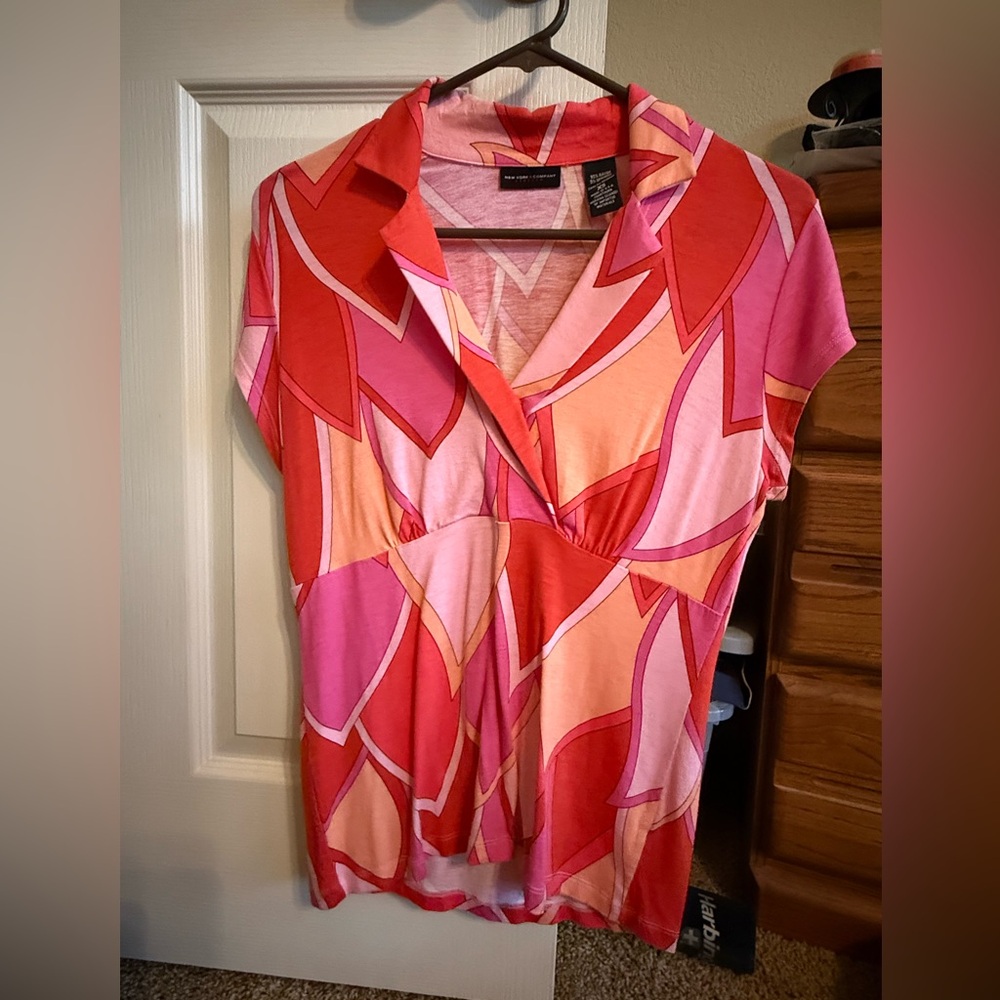 New York & Company Pink and Red Blouse
